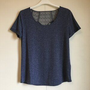 Independence Blue Heathered Linen Blend Diamond Lace Back Tee